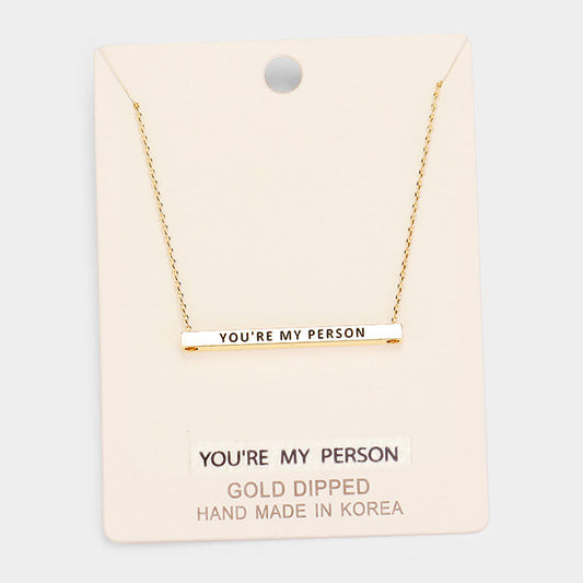 'You're My Person' Horizontal Metal Bar Pendant Necklace