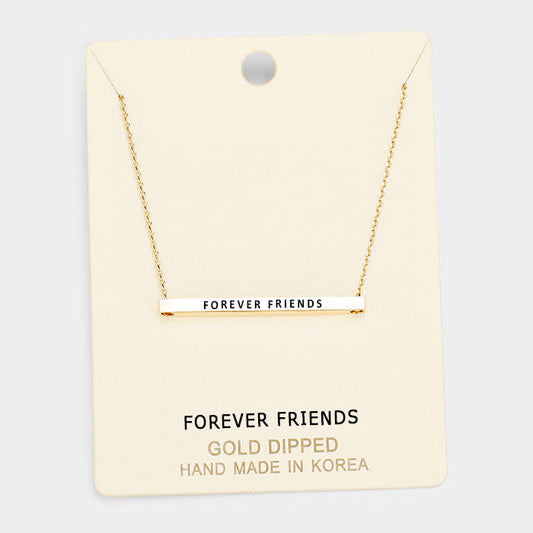 'Forever Friends' Horizontal Metal Bar Pendant Necklace