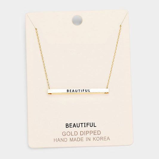 'Beautiful' Horizontal Metal Bar Pendant Necklace