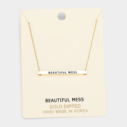 'Beautiful Mess' Horizontal Metal Bar Pendant Necklace