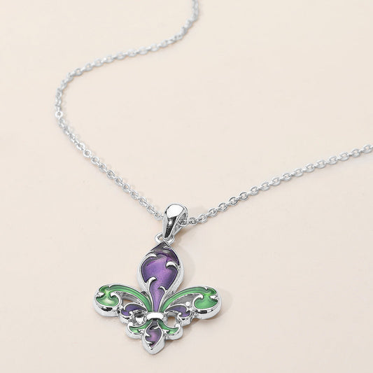 Women's Enamel Fleur de Lis Pendant Necklace