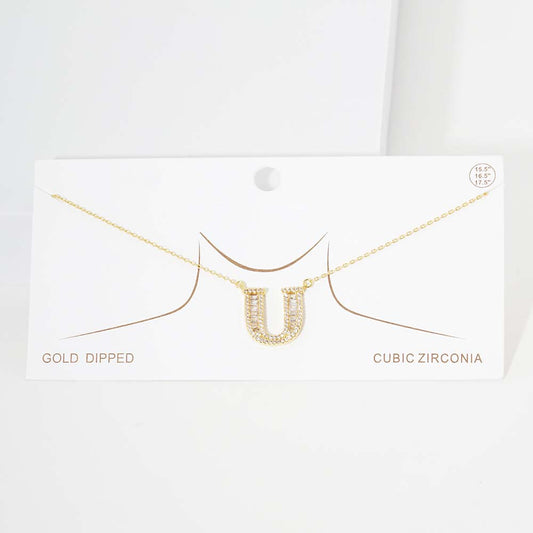 -U- CZ Initial Monogram Pendant Necklace