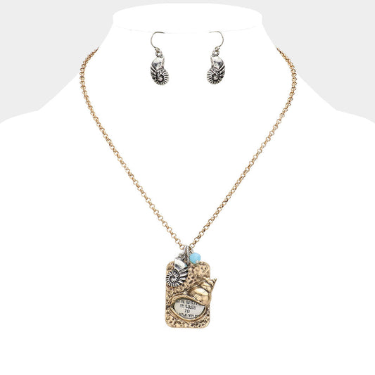 Hammered Metal Shell Charm Pendant Necklace