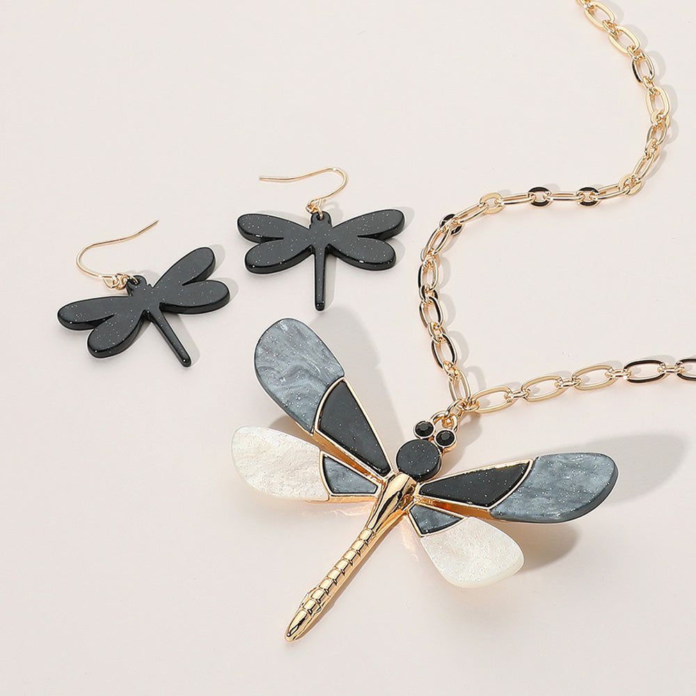 Glittered Resin Dragonfly Pendant Necklace