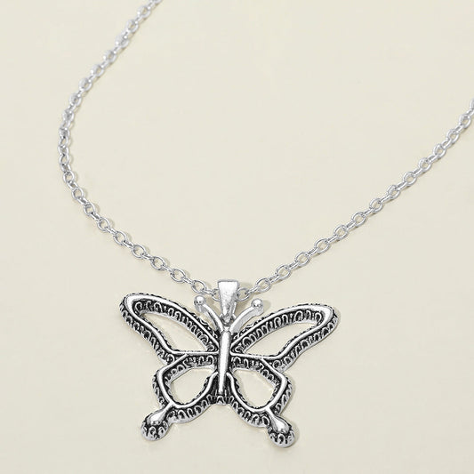 Antique Metal Open Butterfly Pendant Necklace