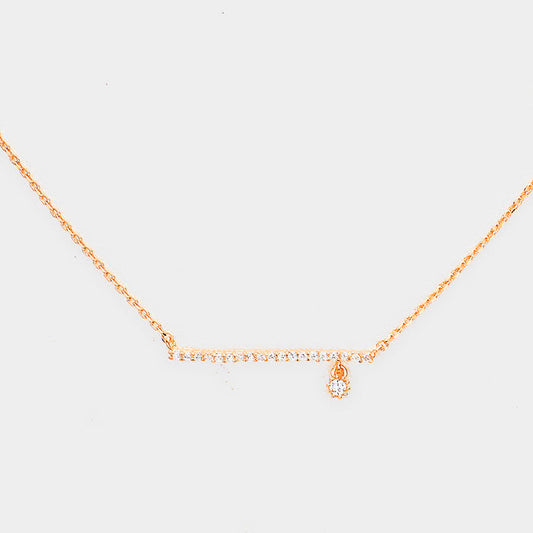 Cubic Zirconia Bar Dangle Pendant Necklace