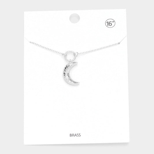Brass Open Metal Circle Crescent Moon Link Pendant Necklace