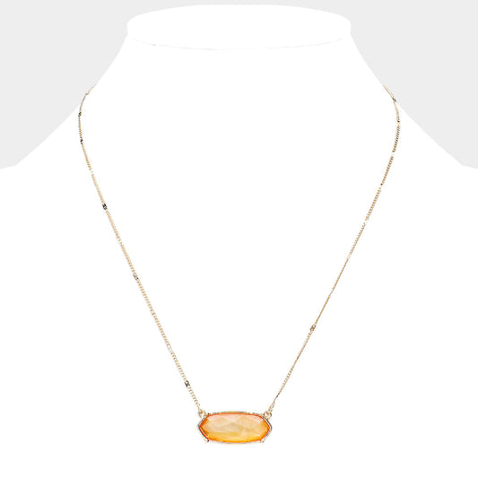 Crystal Hexagon Pendant Metal Chain Necklace
