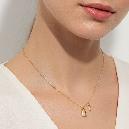 Gold Dipped Lock and Key Pendant Necklace