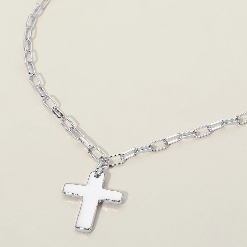 Metal Cross Charm Pendant Paperclip Chain Necklace