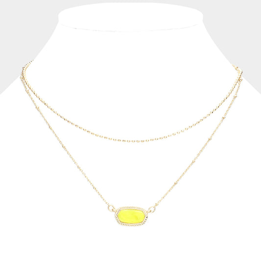 Marbled Hexagon Pendant Double Layered Necklace
