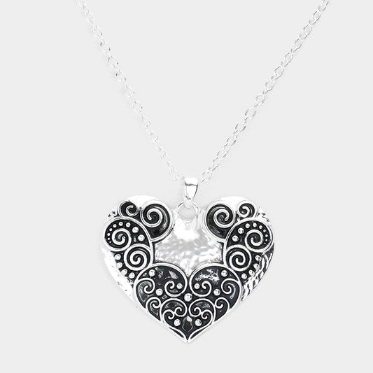 Antique Metal Western Heart Pendant Necklace