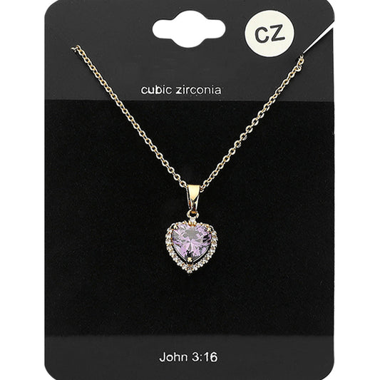 Women's CZ Heart Stone Pendant Necklace