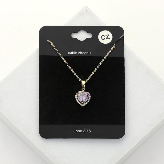 Women's CZ Heart Stone Pendant Necklace