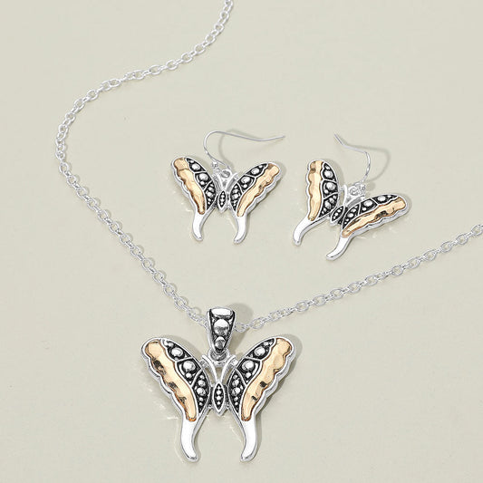 Antique Metal Butterfly Pendant Necklace