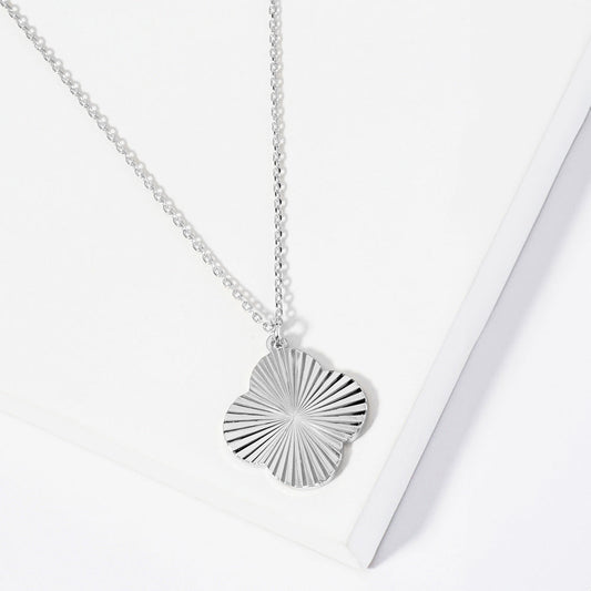 Wthie Gold Dipped Textured Metal Quatrefoil Pendant Necklace