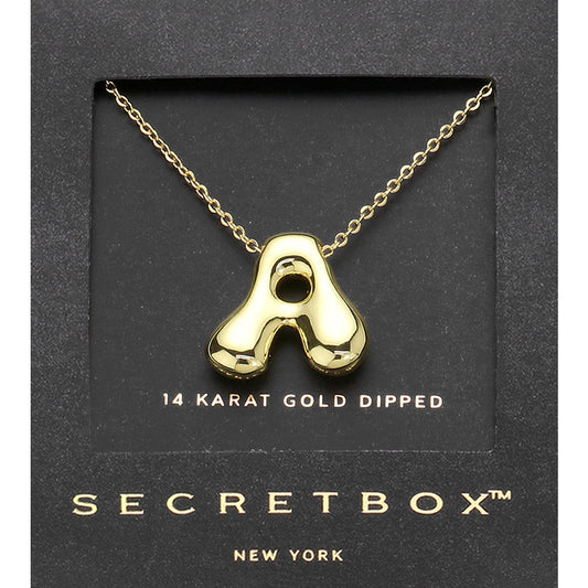 SECRET BOX_ -A- 14K Gold Dipped Bubble Initial Monogram Pendant Necklace