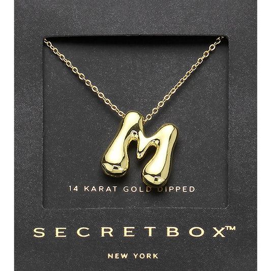 SECRET BOX_ -M- 14K Gold Dipped Bubble Initial Monogram Pendant Necklace