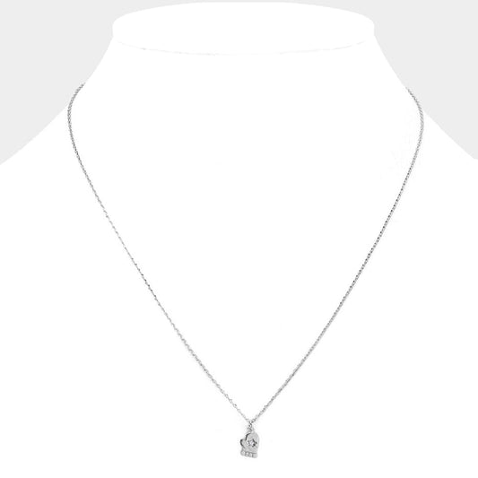 Rhinestone Center Brass Metal Glove Pendant Necklace