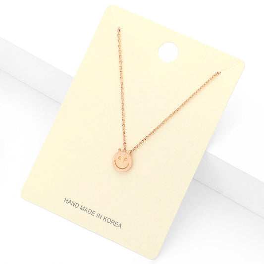 Textured Matte Metal Smile Face Pendant Necklace