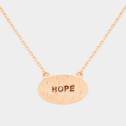 "Hope" Brass Oval Metal Pendant Necklace
