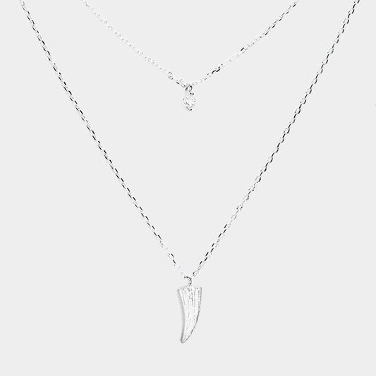 Layered Brass Cubic Zirconia Metal Horn Pendants Necklace