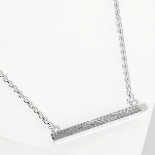 White Gold Dipped Rectangle Bar Pendant Necklace