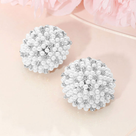 Beaded Pearl Rhinestone Embellished Dome Earrings