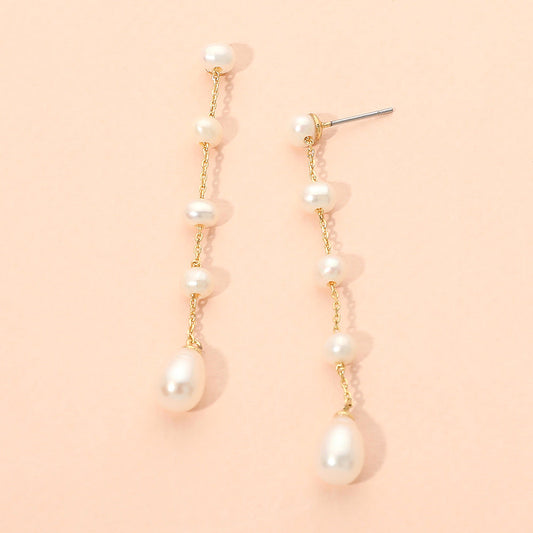 18K Gold Dipped Freshwater Pearl Chain Drop Earrings