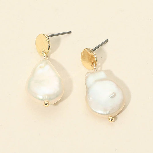 Organic Shape Pearl Drop Dangle Earrings