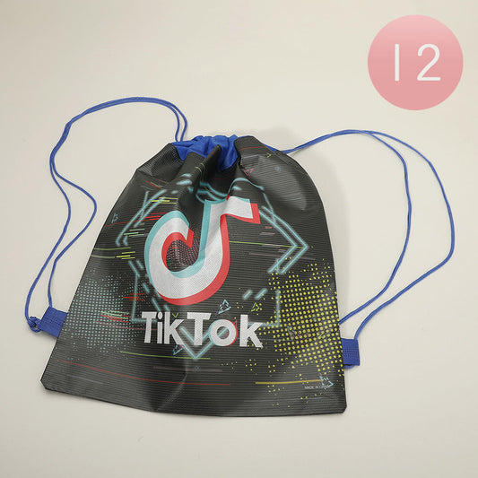 12PCS - Tik Tok Logo Printed Drawstring Backpack Bags