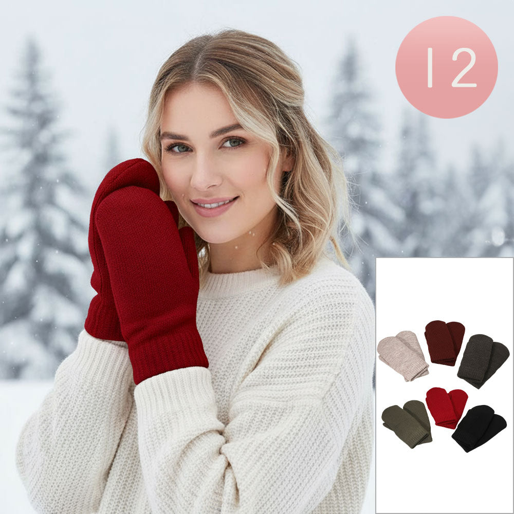 12Pairs - Chenille Lined Mitten Gloves