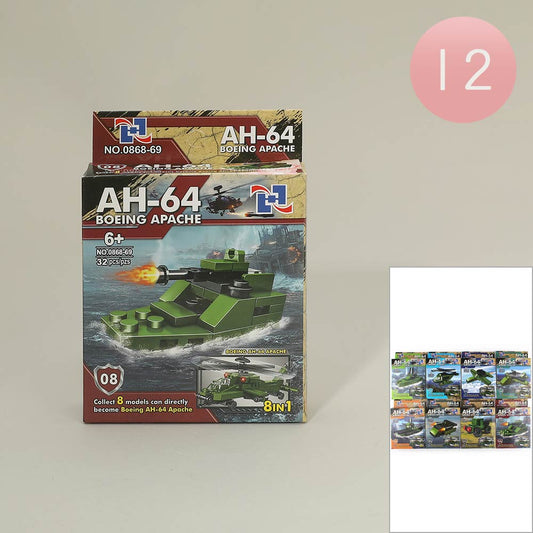 12PCS - AH-64 Helicopter Building Block Toys