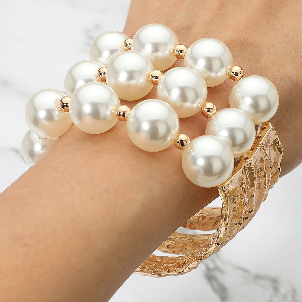 Multi Strand Pearl Bead Stretch Statement Bracelet