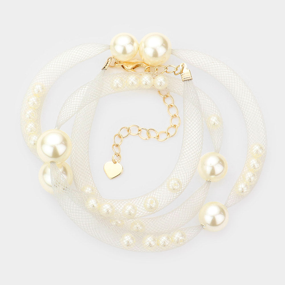 Pearl Accented Mesh Wrap Bracelet
