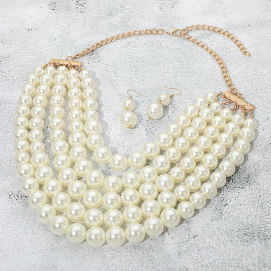 Women's Pearl Beaded Multi Strand Statement Necklace