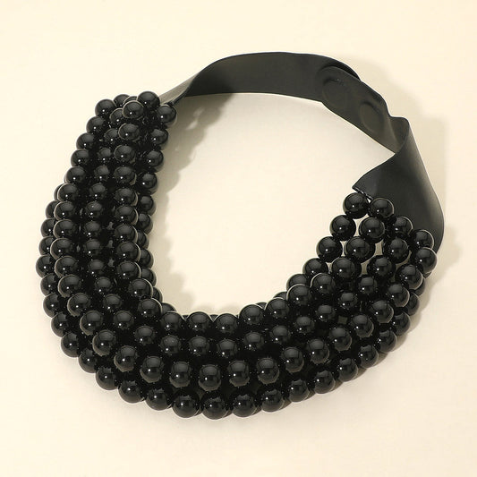Multi Layered Pearl Beaded Collar Magnetic Necklace