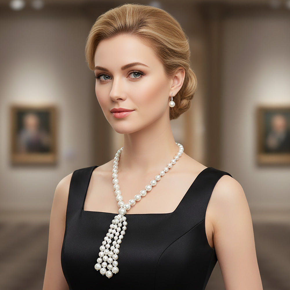 Pearl Cluster Tassel Statement Necklace
