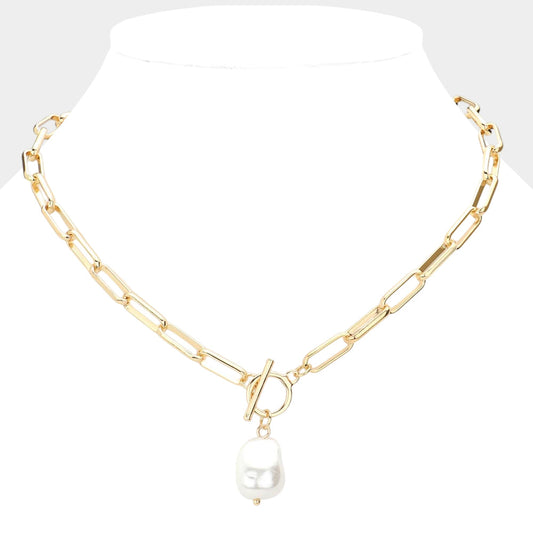 Pearl Pendant Toggle Necklace