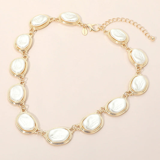 Oval Pearl Frame Link Statement Necklace