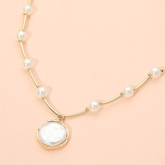 Round Pearl Pendant Station Necklace