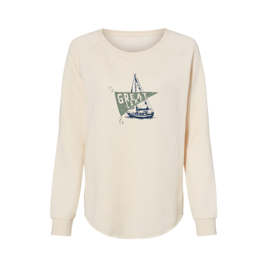 Great Lakes Sailboat Premium Crewneck Sweatshirt | Vintage Lake Life Graphic Pullover
