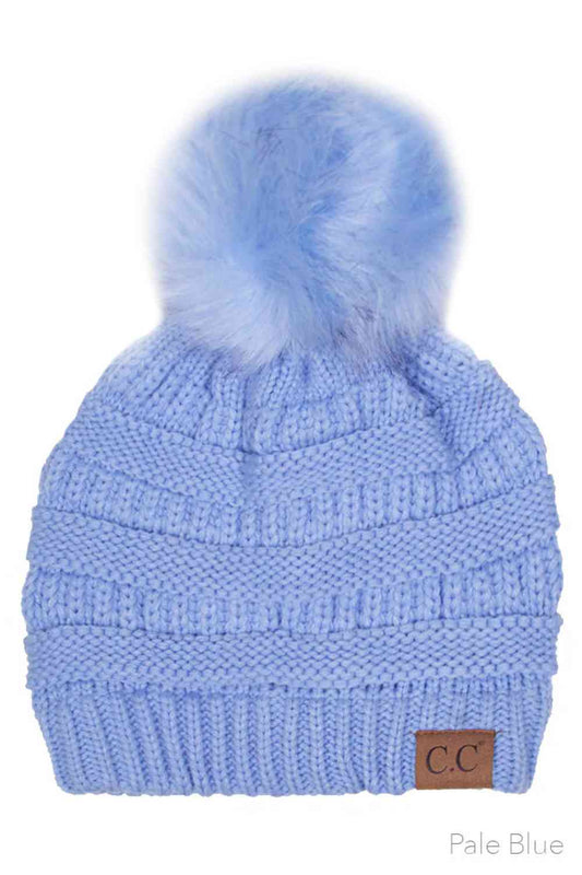 C.C Solid Color Knit Beanie With Pom
