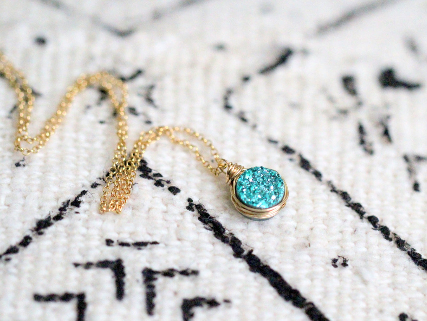 Petite Druzy Bezel Pendant Necklace - Teal