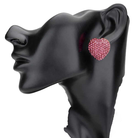 Crystal Embellished Heart Stud Earrings