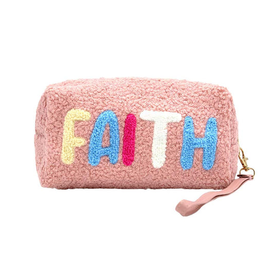 Faux Fur Faith Message Pouch With Wristlet