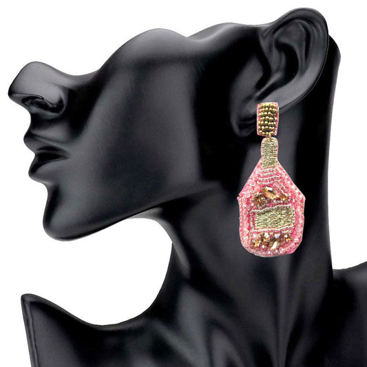 Felt Back Stone Multi Beaded Champagne Dangle Earrings