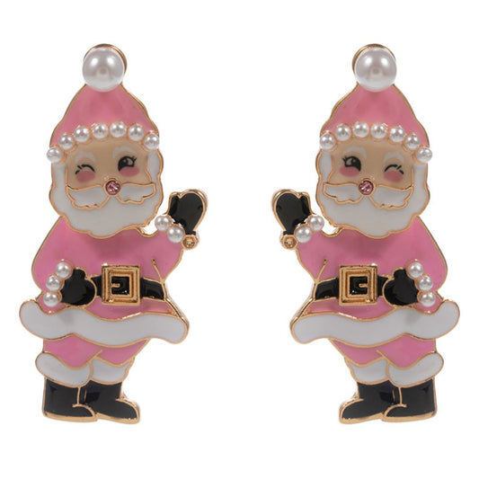 Pearl Enamel Santa Earrings