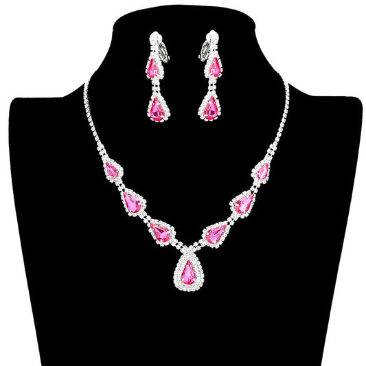 Teardrop Stone Accented Rhinestone Pave Necklace