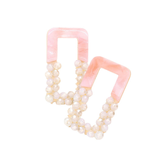 Celluloid Acetate Faceted Beaded Open Rectangle Earrings